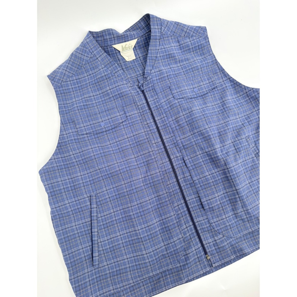 REI Vest Gorpcore Y2K Women XL Blue Plaid Zip Up Outdoor Utility Hiking Vest